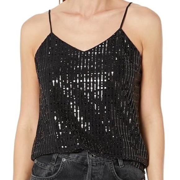 Anne Klein Linear Shine V-Neck Cami Top, Black, Small, NWT - Picture 1 of 12